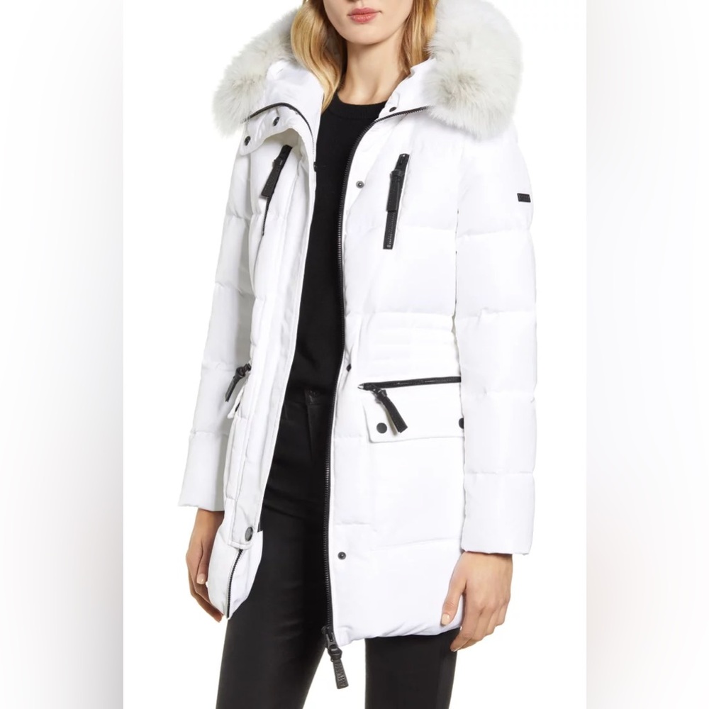 NWOT Derek Lam 10 Crosby Down Snorkel Hood Jacket with Genuine Fox Fur Trim